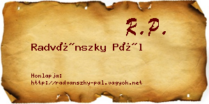 Radvánszky Pál névjegykártya